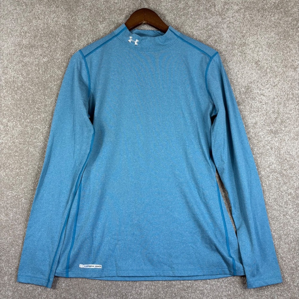 Under Armour ColdGear Mock Neck Long Sleeve Fitted Top Blue XL Womens